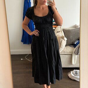 Black Cotton Smocked Midi Dress - DÔEN Quinn